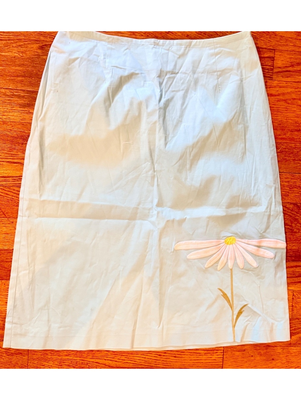 Vintage Harold's Blue Cotton Midi Skirt Daisy Embroidery A-line